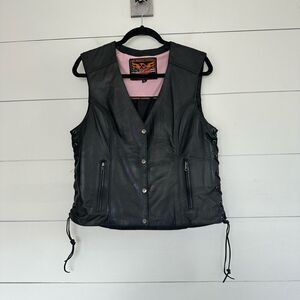Milwaukee Leather Women’s Black Large Angel Wing Lace Up Vest Moto Grunge